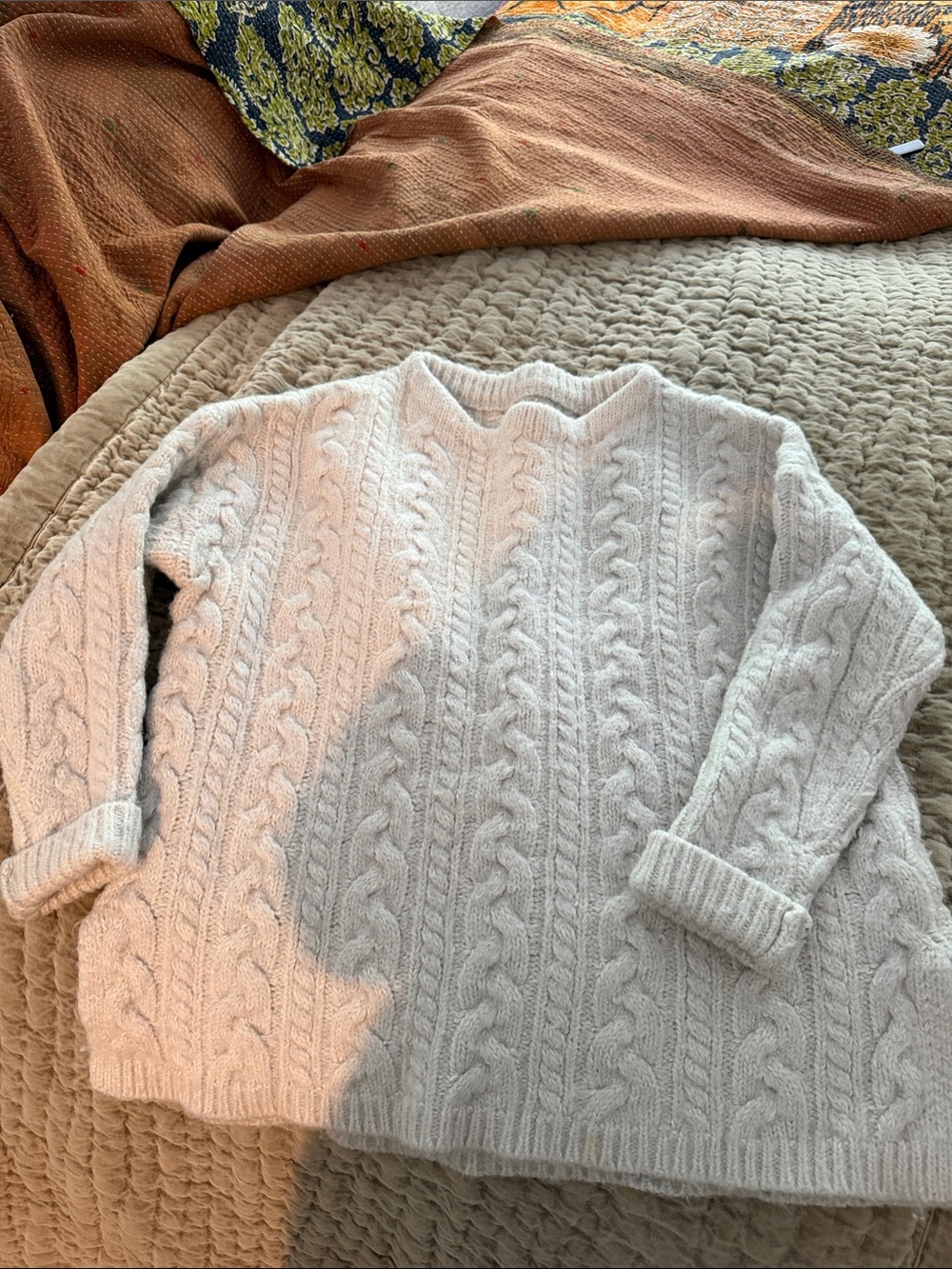 All Saints Cream Cable Knit Scoop-Neck Sweater